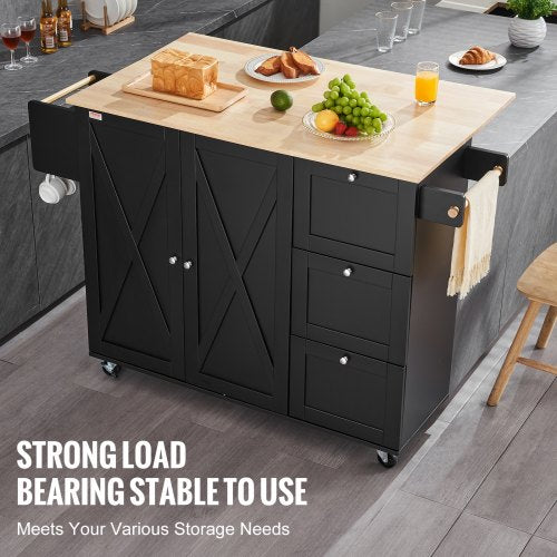 Kitchen Island Cart 56 Wood Top Mobile Carts with Storage Cabinet Rolling