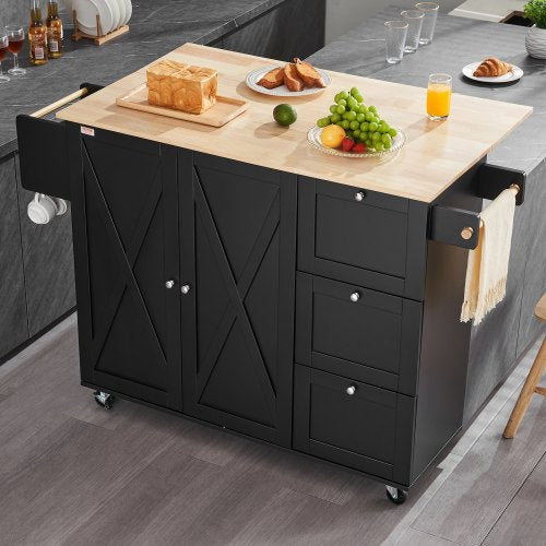 Kitchen Island Cart 56 Wood Top Mobile Carts with Storage Cabinet Rolling