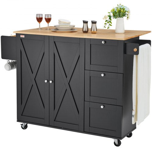 Kitchen Island Cart 56 Wood Top Mobile Carts with Storage Cabinet Rolling