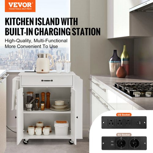 Kitchen Island Cart 32 Mobile Carts with Storage Cabinet Rolling Table