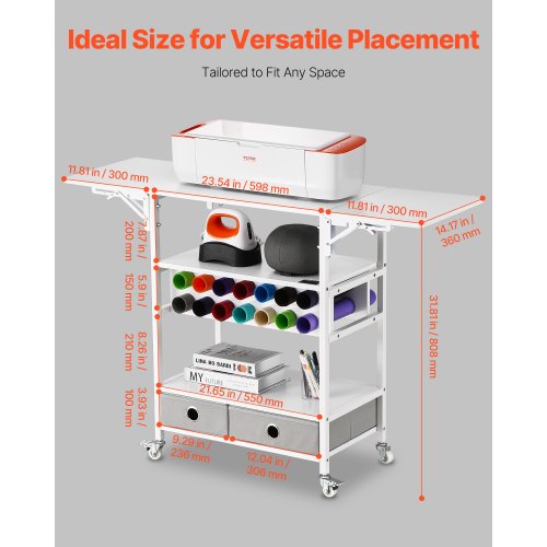 Rolling Craft Cart and Storage Table Compatible with Cricut Machines