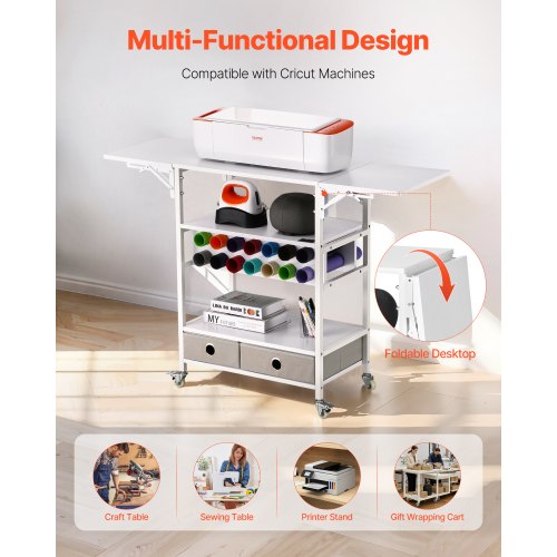 Rolling Craft Cart and Storage Table Compatible with Cricut Machines