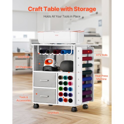 Rolling Craft Cart and Storage Table Compatible with Cricut Machines