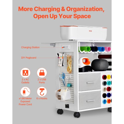 Rolling Craft Cart and Storage Table Compatible with Cricut Machines