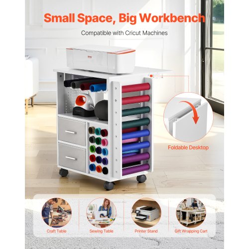 Rolling Craft Cart and Storage Table Compatible with Cricut Machines
