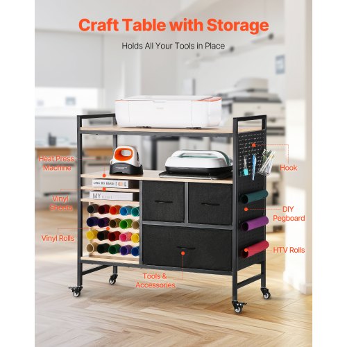 Rolling Craft Cart and Storage Table Compatible with Cricut Machines