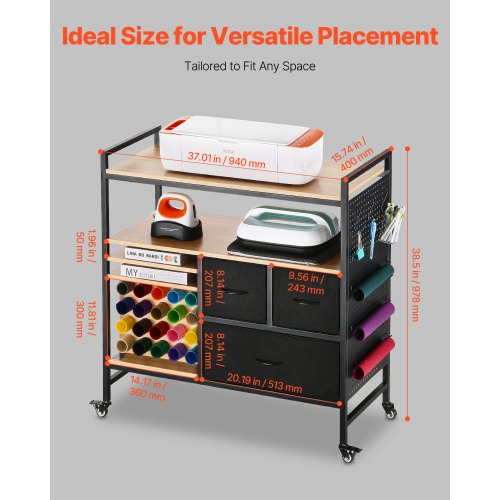 Rolling Craft Cart and Storage Table Compatible with Cricut Machines