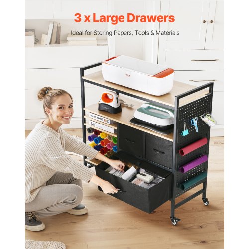 Rolling Craft Cart and Storage Table Compatible with Cricut Machines