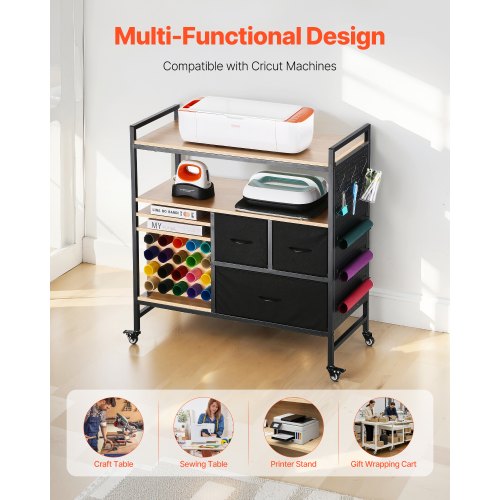Rolling Craft Cart and Storage Table Compatible with Cricut Machines