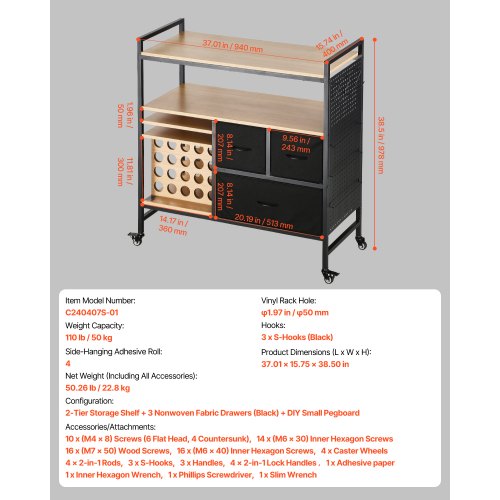 Rolling Craft Cart and Storage Table Compatible with Cricut Machines