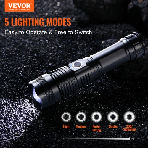 10000 Lumen High Lumens Flashlight 5 Lighting Modes Rechargeable IPX4 LED