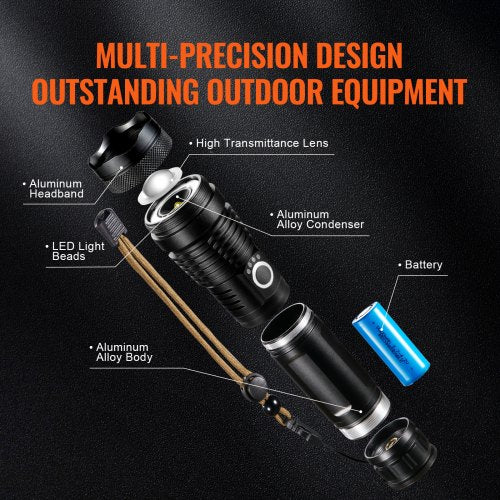 10000 Lumen High Lumens Flashlight 5 Lighting Modes Rechargeable IPX4 LED
