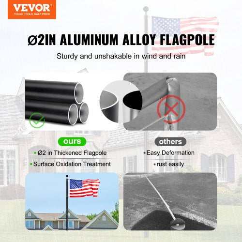 20FT Telescoping Flag pole Kit Heavy Duty Aluminum Alloy in Ground Flag