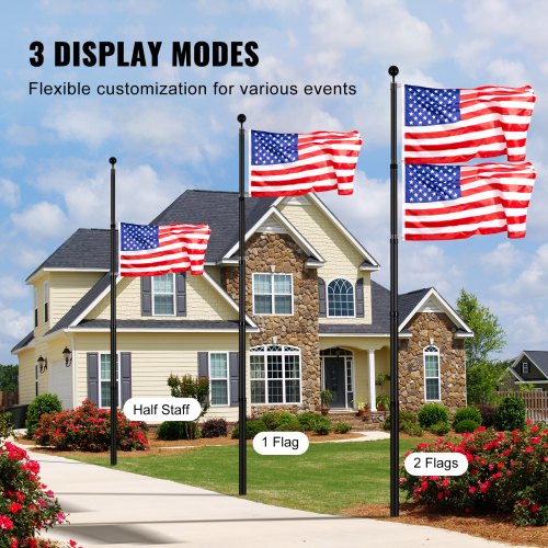 25FT Telescoping Flag pole Kit Heavy Duty Aluminum Alloy in Ground Flag