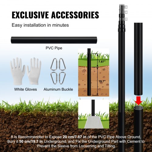 25FT Telescoping Flag pole Kit Heavy Duty Aluminum Alloy in Ground Flag