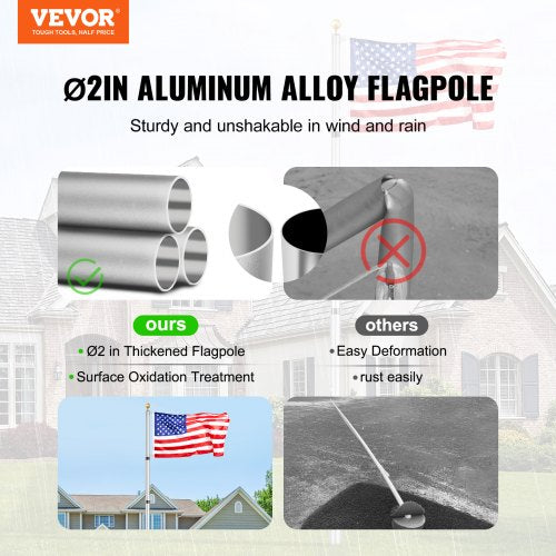 20FT Telescoping Flag pole Kit Heavy Duty Aluminum Alloy in Ground Flag