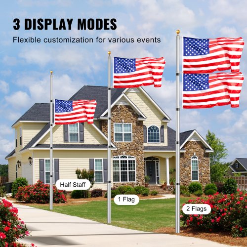 20FT Telescoping Flag pole Kit Heavy Duty Aluminum Alloy in Ground Flag