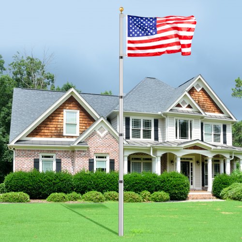 20FT Telescoping Flag pole Kit Heavy Duty Aluminum Alloy in Ground Flag