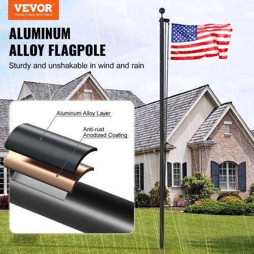 25FT Sectional Flag pole Kit Heavy Duty Aluminum Alloy in Ground Flag poles