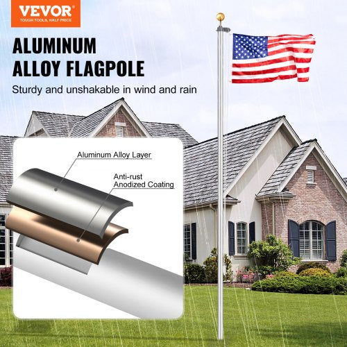 20FT Sectional Flag pole Kit Heavy Duty Aluminum Alloy in Ground Flag poles