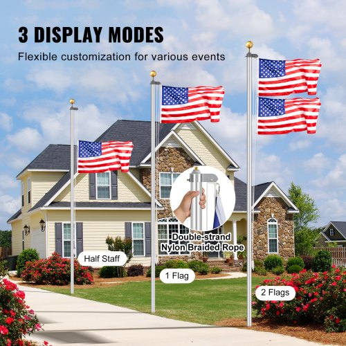 20FT Sectional Flag pole Kit Heavy Duty Aluminum Alloy in Ground Flag poles