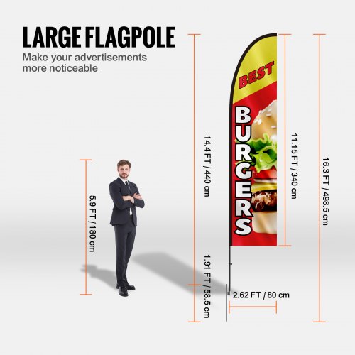 Burger Restaurant Advertising Feather Flag with Pole Kit Advertising Flags