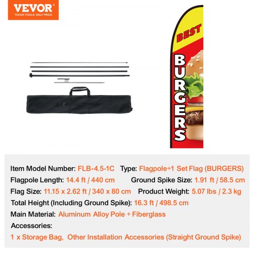 Burger Restaurant Advertising Feather Flag with Pole Kit Advertising Flags