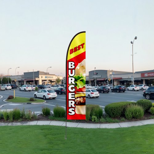 Burger Restaurant Advertising Feather Flag with Pole Kit Advertising Flags