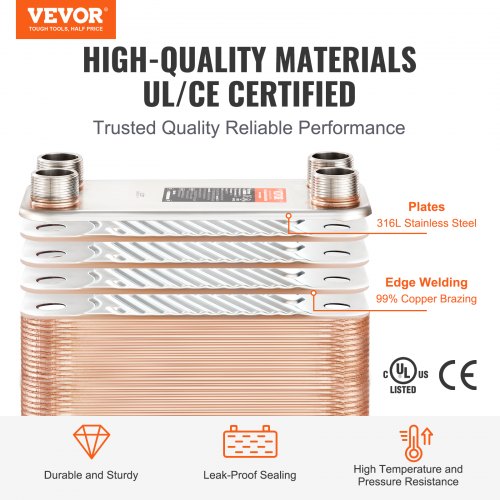 Heat Exchanger 5x 12 50 Plates Brazed Plate Heat Exchanger Copper316L