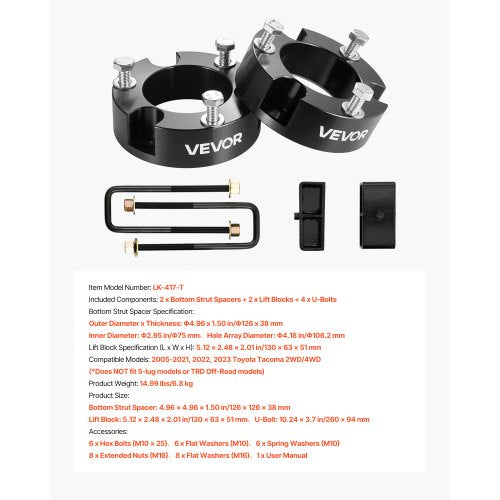 3 Inch Front and 2 Inch Rear Leveling Lift Kit for 20052021 2022 2023