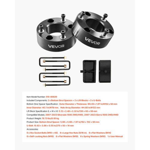 3 Inch Front and 2 Inch Rear Leveling Lift Kit for 20072023 Silverado 1500