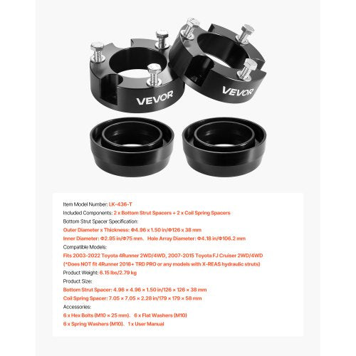 3 Inch Front and 2 Inch Rear Leveling Lift Kit for 20032022 Toyota 4Runner