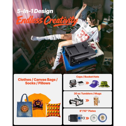 Heat Press Machine 15 x 15 inch 5in1 Multifunction Heat Up Fast and Even