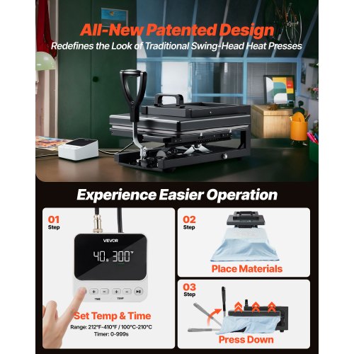 Heat Press Machine 15 x 15 inch 5in1 Multifunction Heat Up Fast and Even