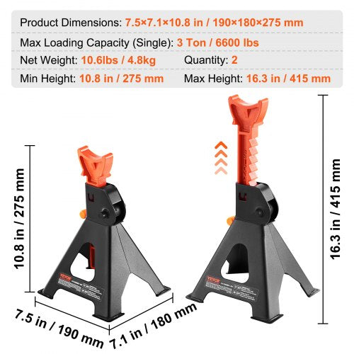 Jack Stands 3 Ton 6000 lbs Capacity Car Jack Stands 108163 inch