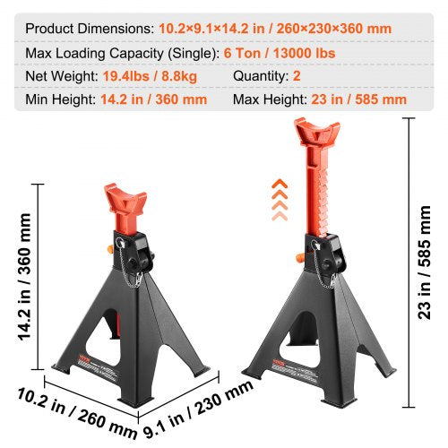Jack Stands 6 Ton 13000 lbs Capacity Car Jack Stands Double Locking