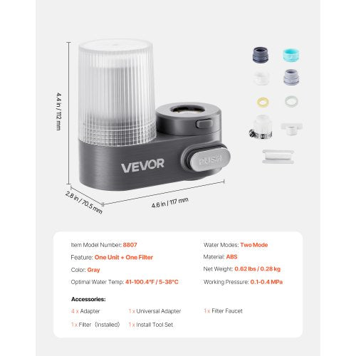 Faucet Mount Water Filter Vertical Water Purifier for Sink Tap Carbon