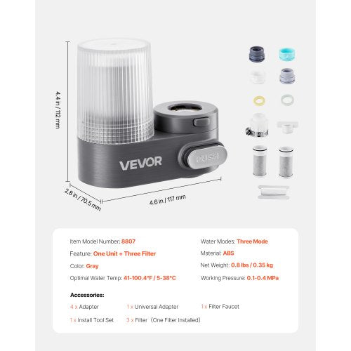 Faucet Mount Water Filter Vertical Water Purifier for Sink Tap Carbon