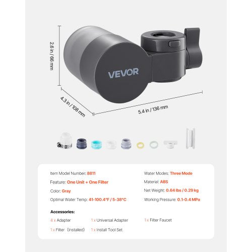 Faucet Mount Water Filter Horizontal Water Purifier for Sink Tap Carbon