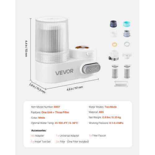 Faucet Mount Water Filter Vertical Water Purifier for Sink Tap Carbon