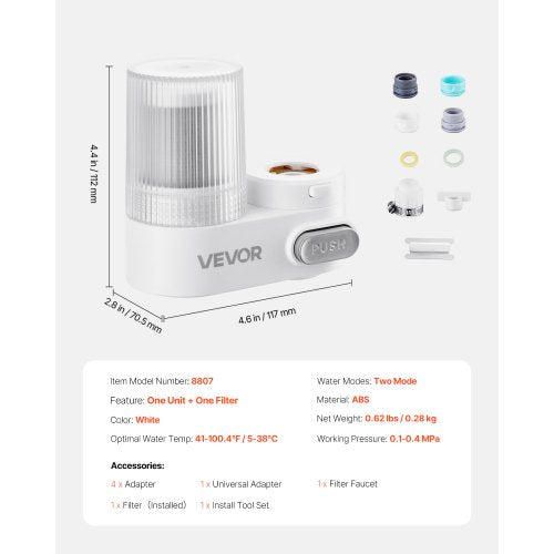 Faucet Mount Water Filter Vertical Water Purifier for Sink Tap Carbon