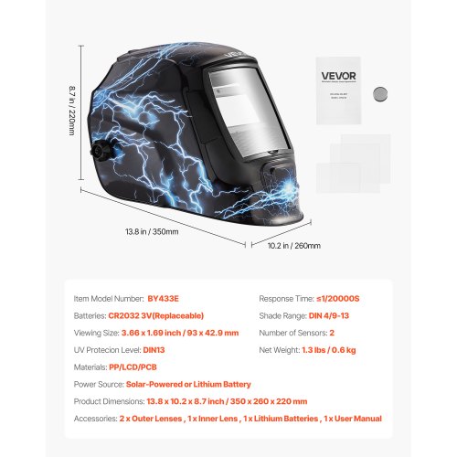 Welding Helmet Auto Darkening 366 x 169 True Color Welding Hood Solar