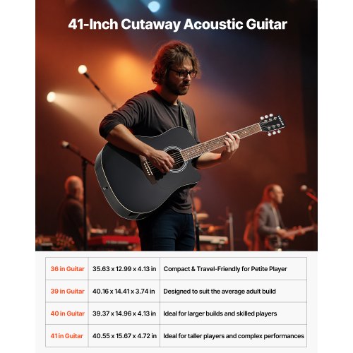 Cutway Acoustic Guitar 41 in 6String Black Solid Spruce Top Guitar