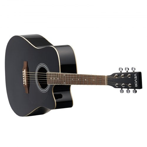 Cutway Acoustic Guitar 41 in 6String Black Solid Spruce Top Guitar
