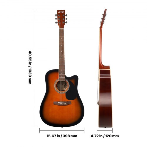 41 in Cutway Acoustic Guitar 6String Sunburst Solid Spruce Top Guitar