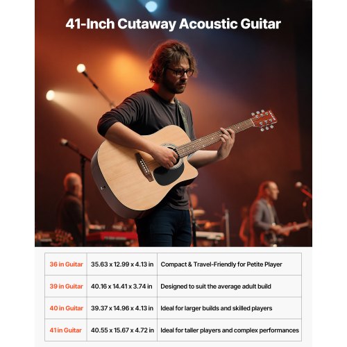 Cutway Acoustic Guitar 41 in 6String Natural Solid Spruce Top Guitar