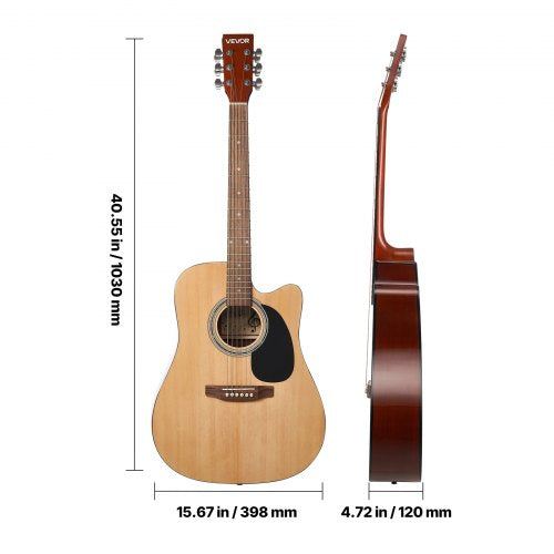Cutway Acoustic Guitar 41 in 6String Natural Solid Spruce Top Guitar