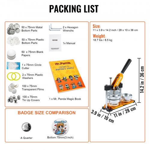 Button Maker Machine 75 mm / 3 inch Badge Punch Press Kit Children DIY
