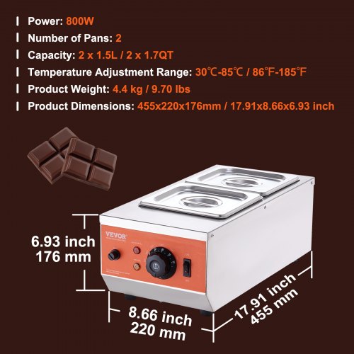 Chocolate Tempering Machine 9 Lbs 2 Tanks Chocolate Melting Pot with TEMP