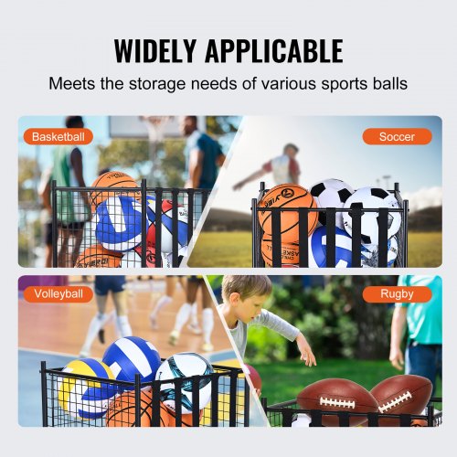 Rolling Sports Ball Storage Cart Lockable Basketball Cage with Elastic